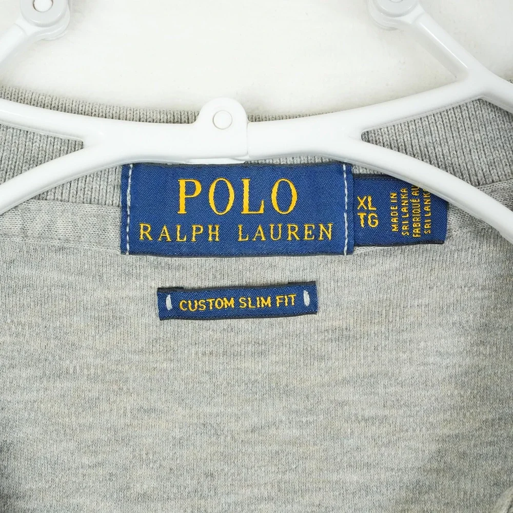 Polo Ralph‎ Lauren Mens XL Custom Slim Fit Gray Heather Polo Shirt Black Pony